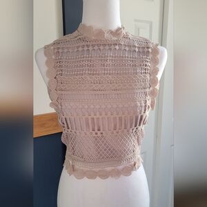 Design Lab Lord & Taylor Lace Crochet Crop Top in Cream